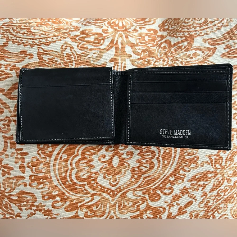 Men’s Steve Madden Genuine Leather Black Bifold Wallet RFID Protection